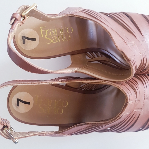 FRANCO SARTO Brown Leather Platform Cork Wedges - Picture 9 of 13